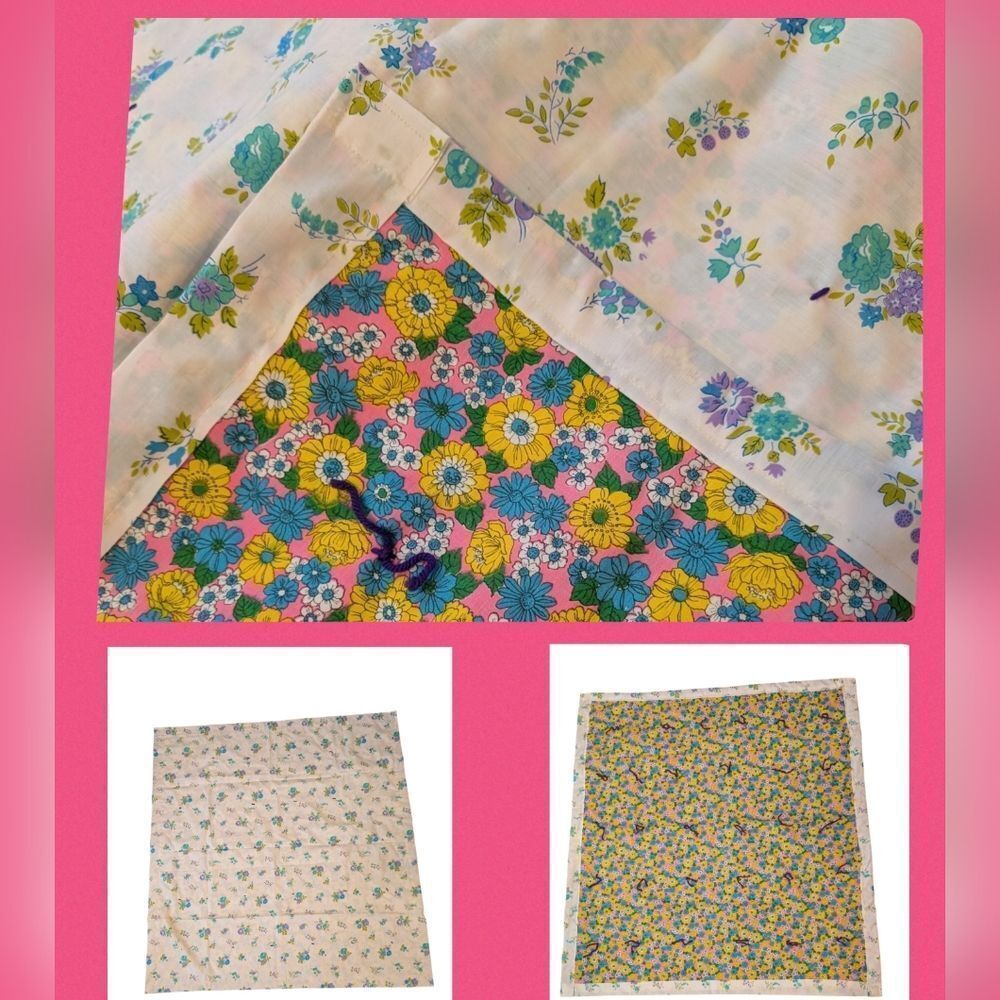 70s‎ Vintage handmade floral print quilt